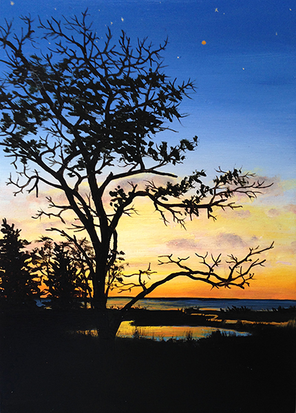 Reaching Twilight, Eastham — oil on panel, 7 x 5 x 2&quot;, 2016 (Sold)