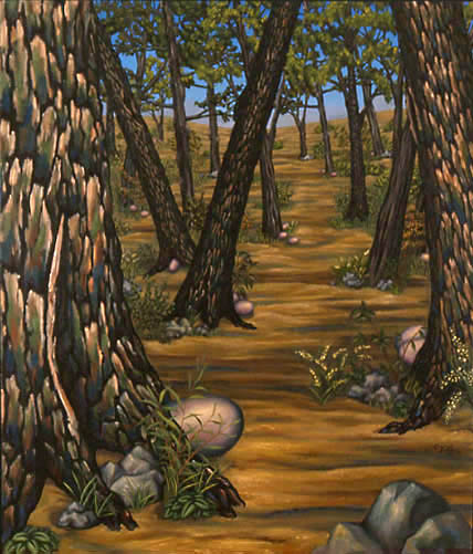 EGG-LAYING TREES oil on canvas, 42 x 36&quot;, 1989