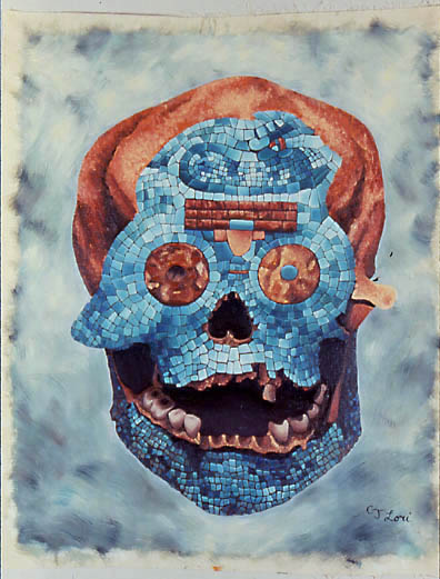 MASKS II: REVERED REMAINS  oil on unstretched canvas, 40 x 32&quot; 1989